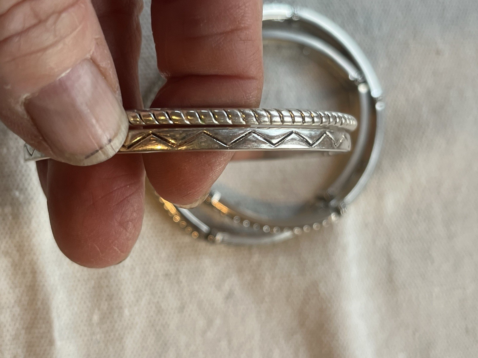 Premiere Design Engraved Silver Stretch and Solid Bangle Bracelets Set of 4