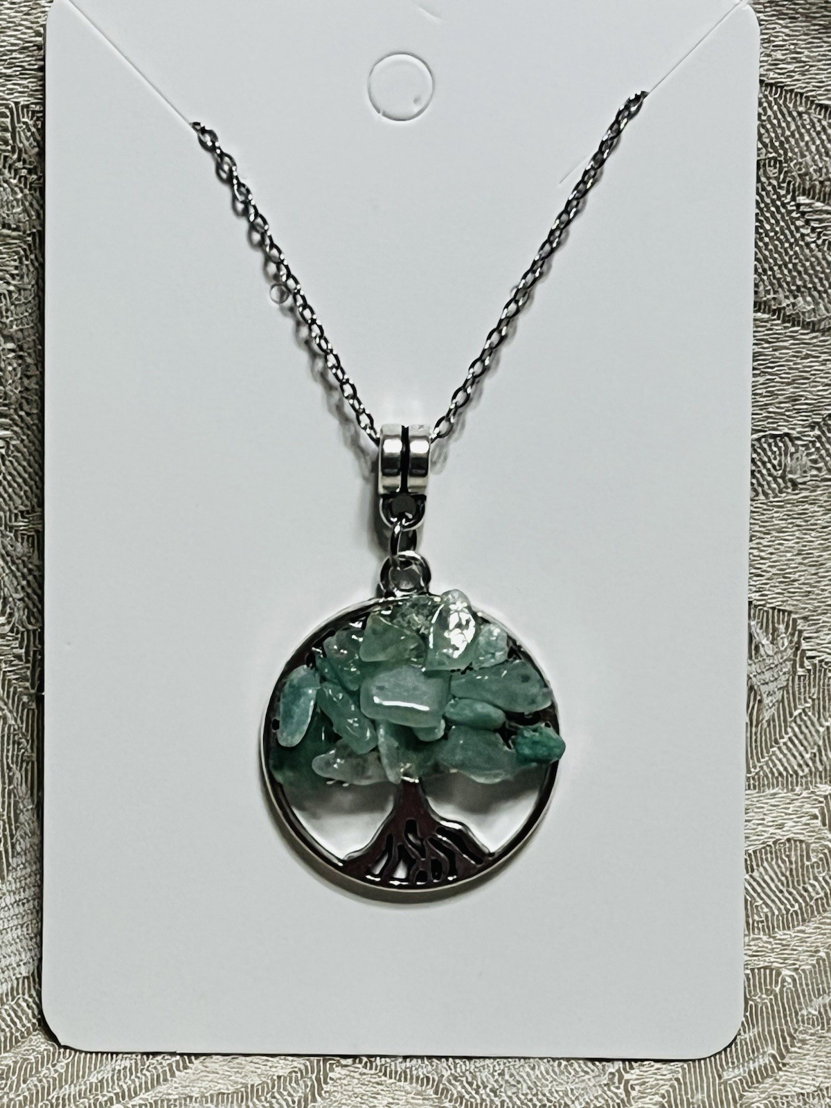 Tree Of Life Stone Gem Enamel Charm Pendant Fashion Boho Silver Necklace 18”