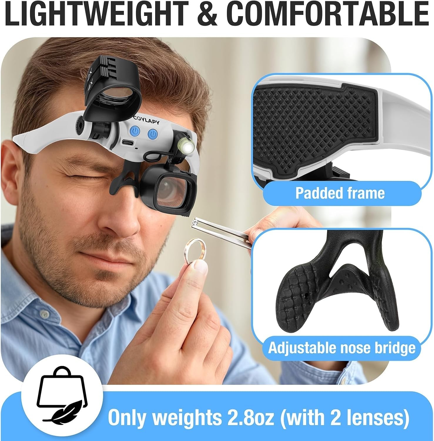 Magnifying Glasses for Close Work, Jewelers Magnifying Glass with Light & 5 Inte