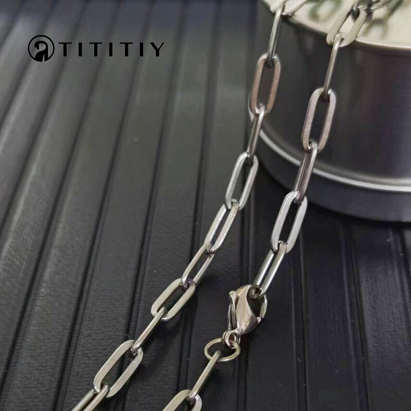 Men Pure Titanium Necklace Flat Long O Chain Hip-Hop Polishing & Embossing 25.6″