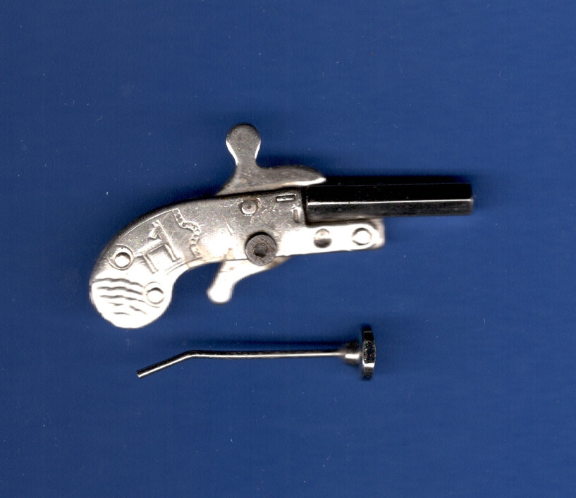 VINTAGE MINIATURE TOY CAP GUN 2MM PINFIRE PISTOL, COMPLETE W/ PUSHROD ~ GUN#12