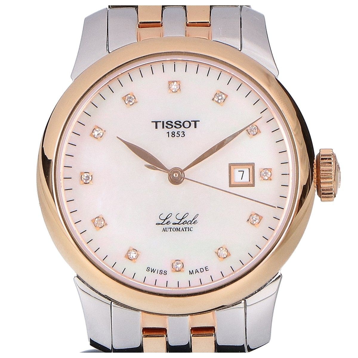 TISSOT Le Locle 29mm Automatic Watch White MOP Dial See-through Back Used