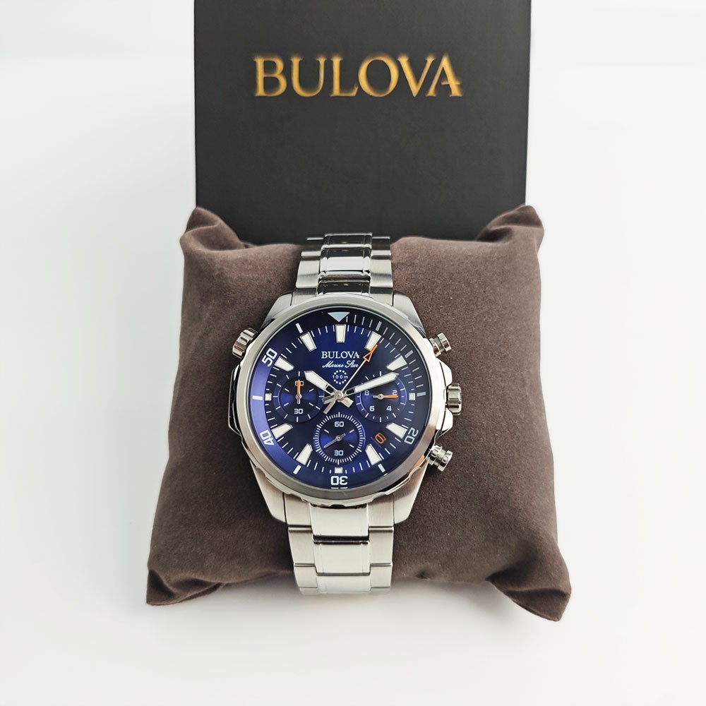 Bulova Men’s Marine Star 6-Hand Quartz Watch 96B256 Blue Dial 43mm NEW With Box