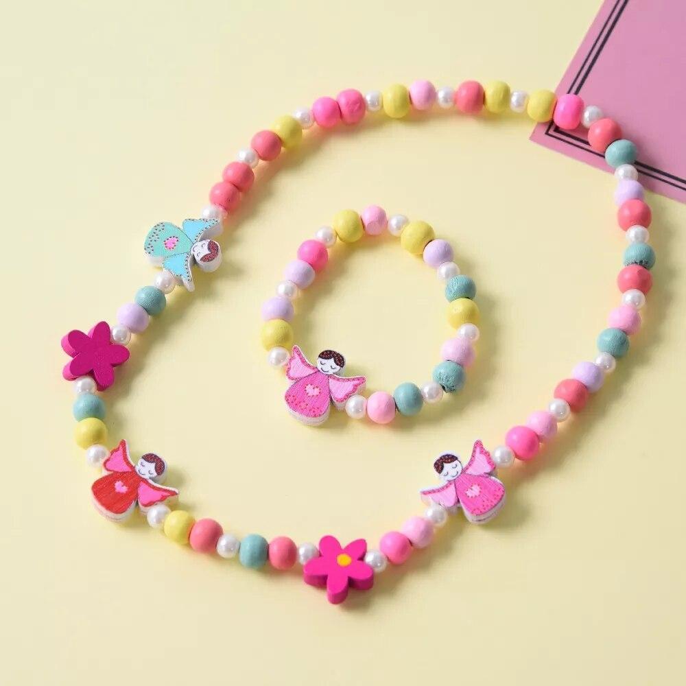 Colorful Wooden Unicorn Flower Animal Child Necklace Bracelet Girls gift Jewelry