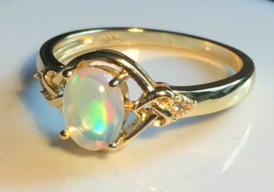 Fire Opal Ring Natural 8x6mm Solid Opal Solid Sterling Silver Sizes 6 to 11 US