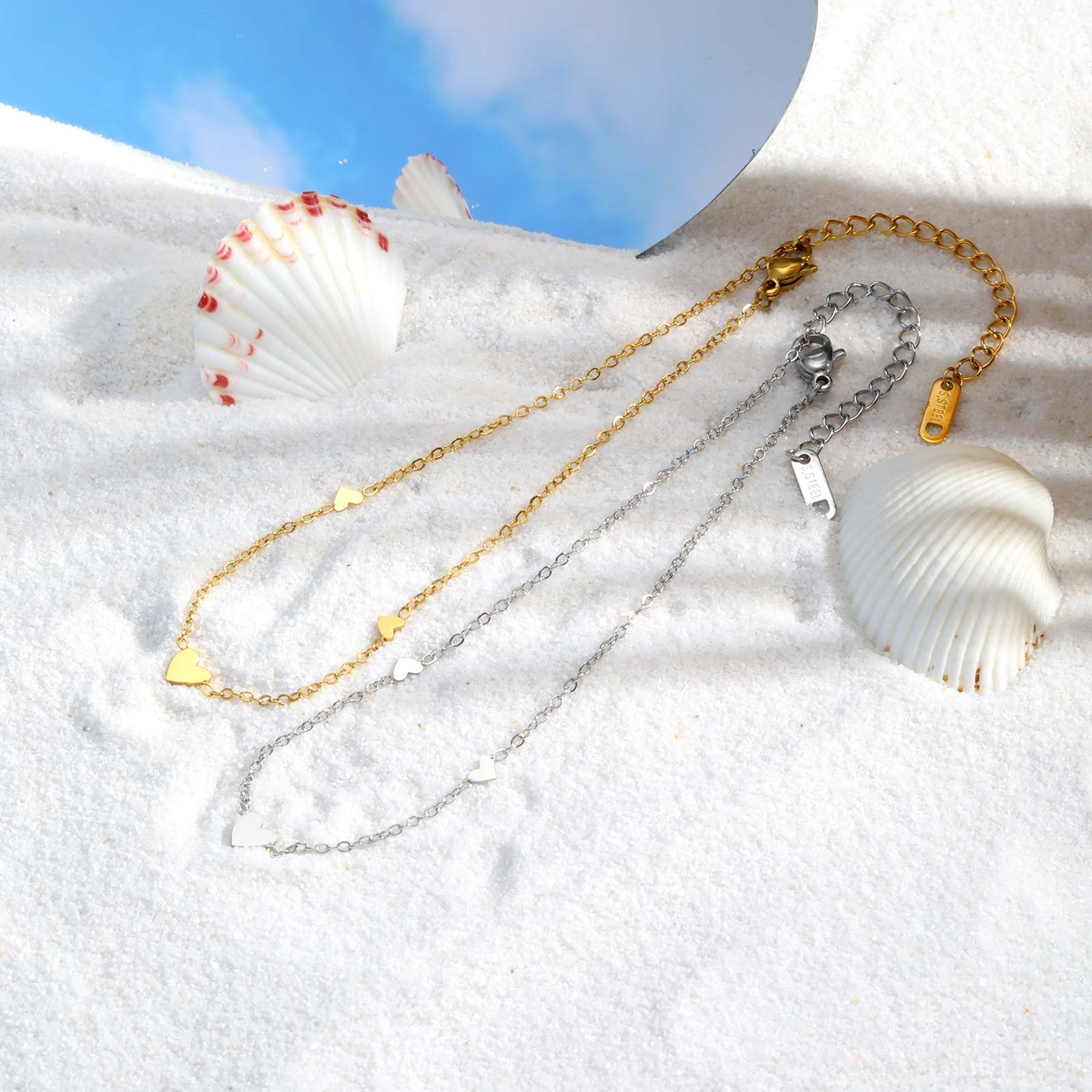 New Stainless Steel Heart Anklets for Women Gold Plated Delicate Anklet Bracelet
