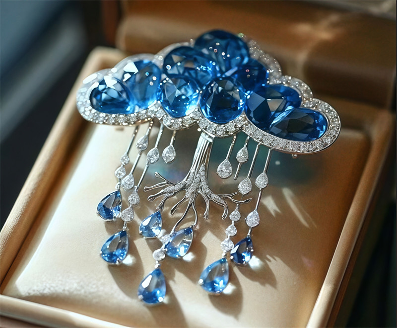 Top Quality Blue Raindrops Brooch,Original Design Dazzling Crystal Zircon Brooch