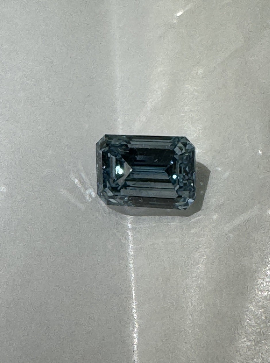 Lab Grown Emerald Cut 2.41 Fancy Vivid Blue SI IGI Certified Diamond