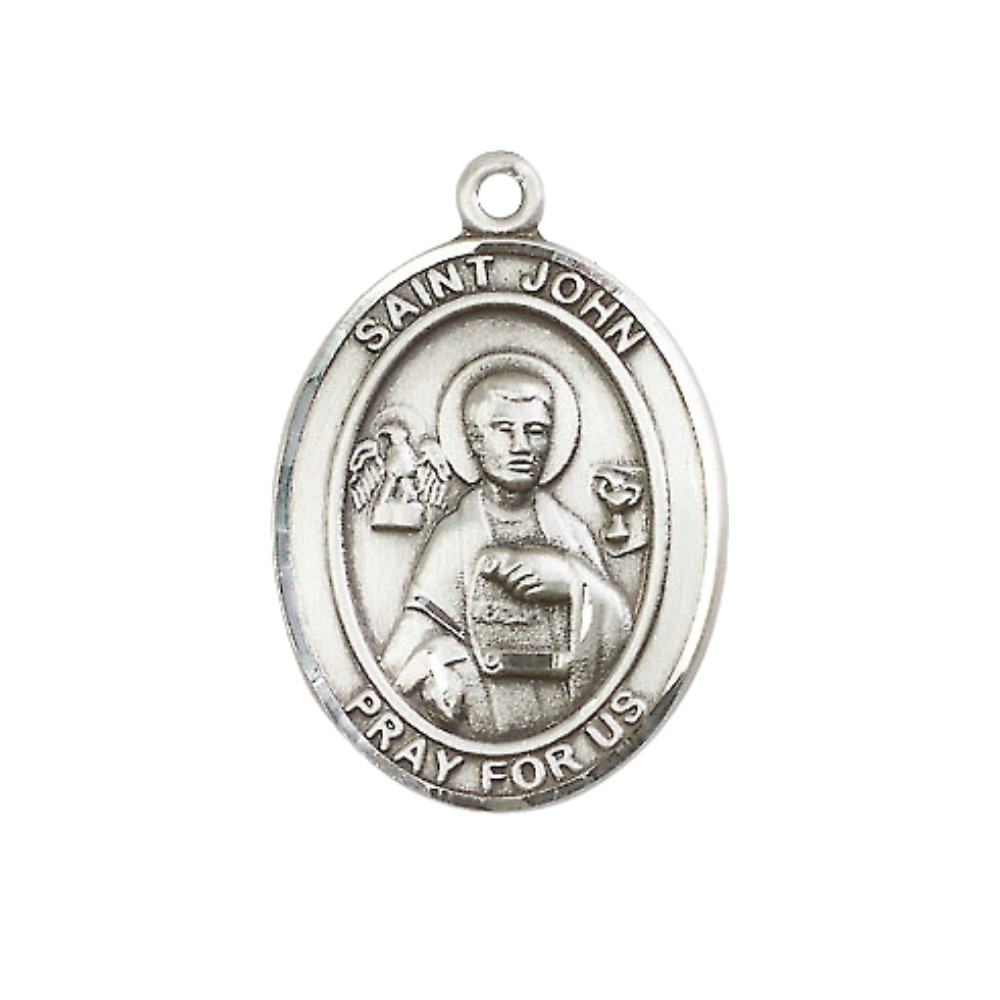 Pewter Saint John the Apostle Medal Pendant 24″ Lobster Claw Chain Necklace