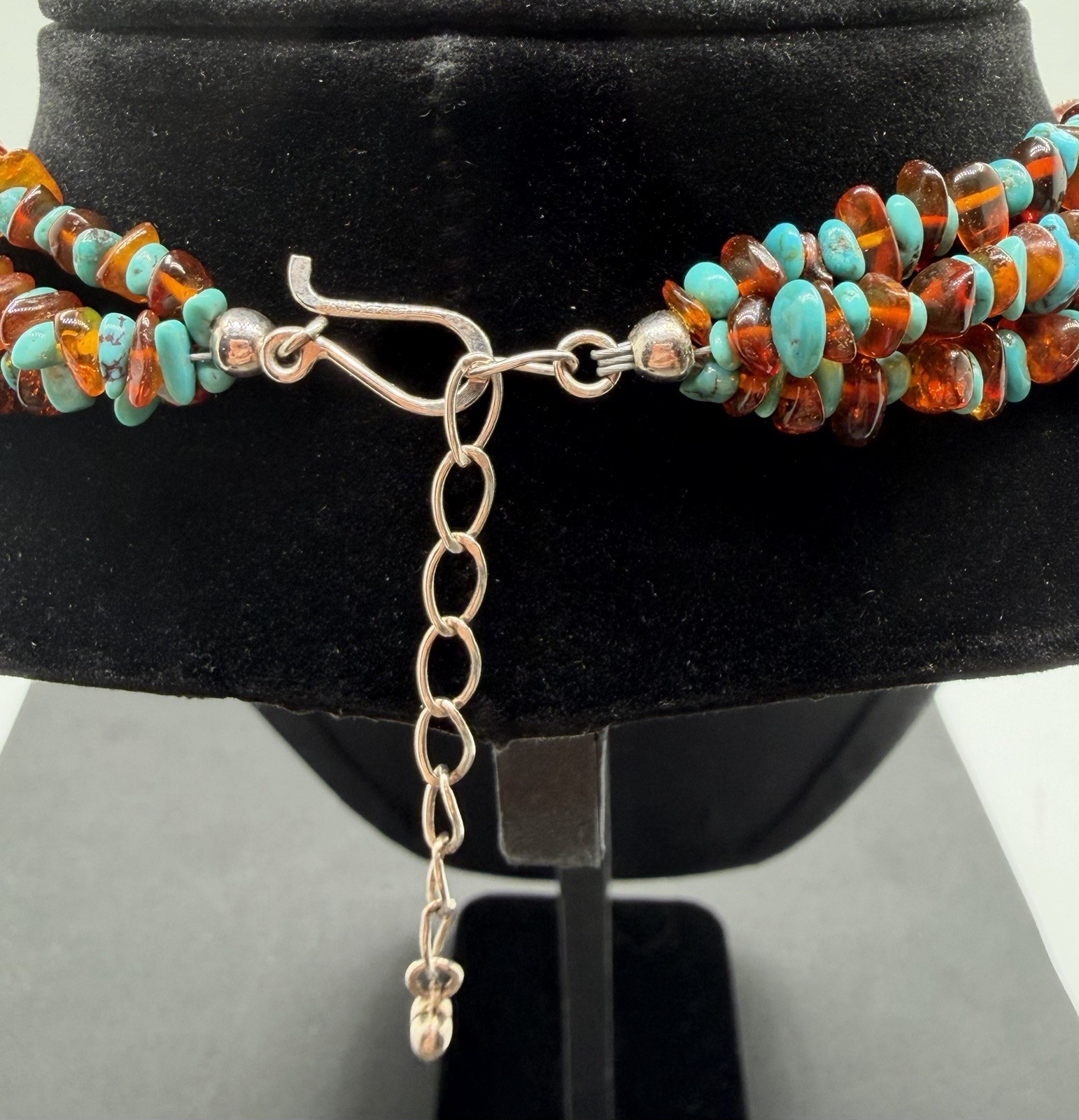 Jay King 3 Strand Amber And Turquoise Beaded Necklace 925 Sterling Silver 17-19”