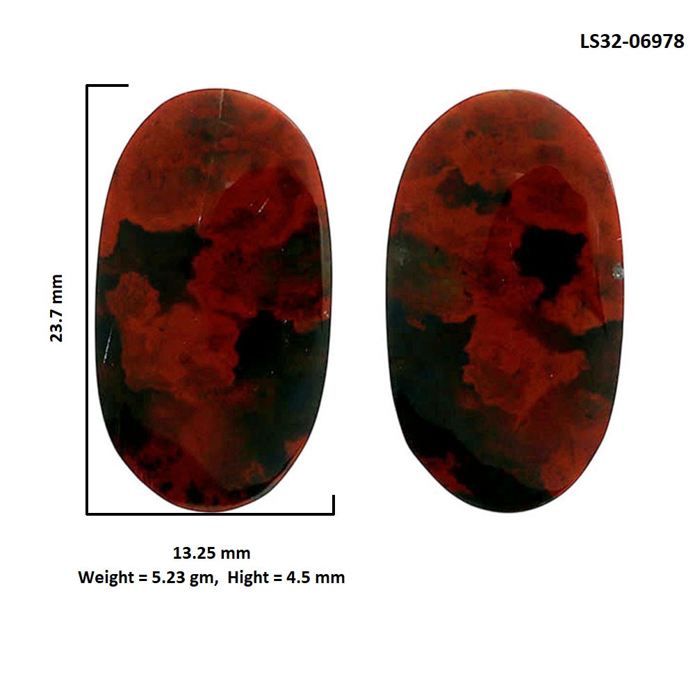 Natural Blood Stone Pair 13.25×23.7×4.5 mm Oval Shape Gemstone LS32-06978