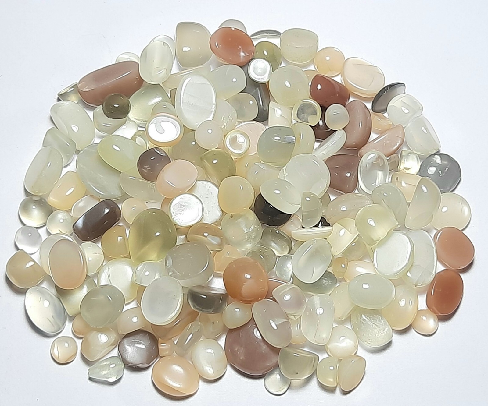 White Grey Peach Chocolate Moonstone Mix 100 Carat Lot Cabochon Free Shipping