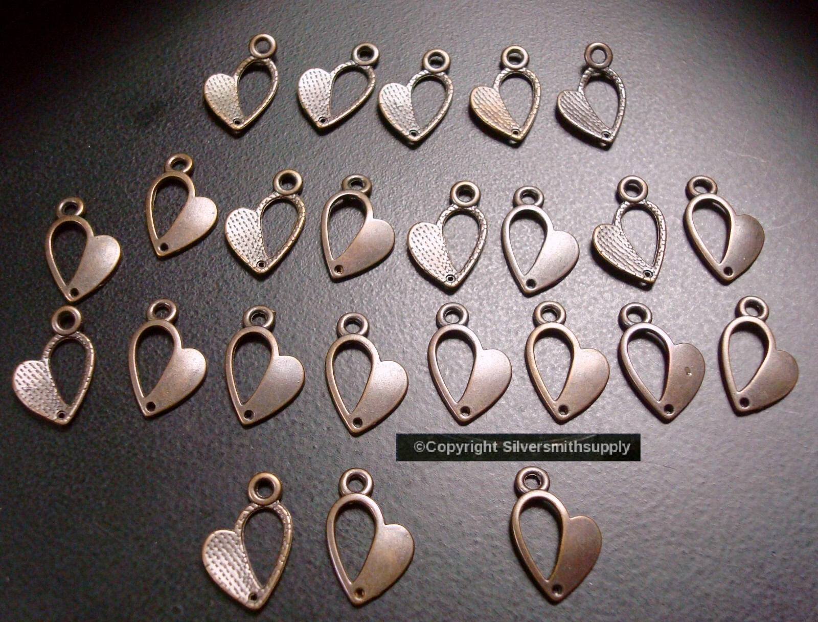 24 OPEN Heart shaped ant copper plated pendants charms 17x11x1mm CFP159