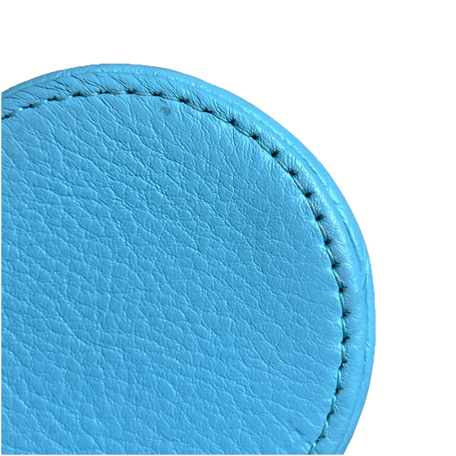 AIMEE Kestenberg Pale Blue Round Leather Silver Zip Compact Travel Jewelry Case