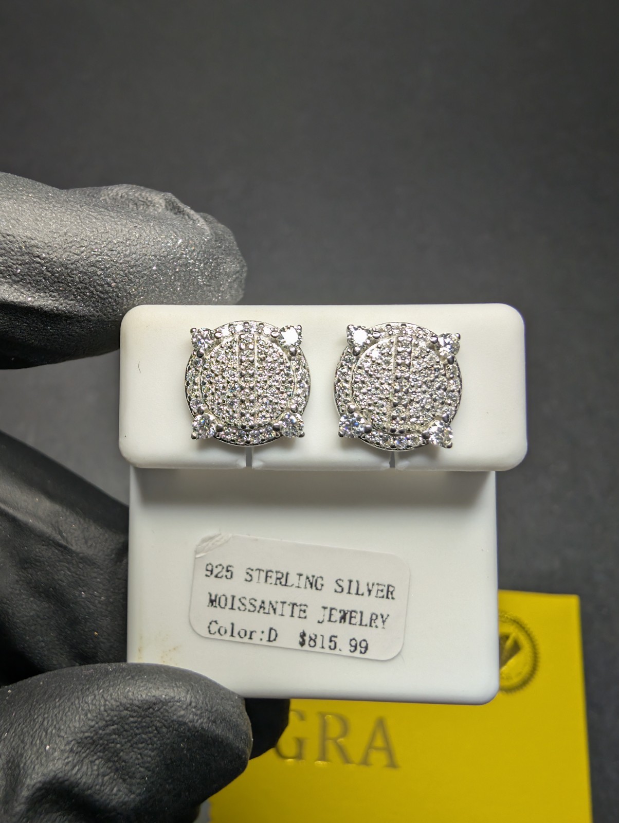 Solid 925 Silver GRA Certified Moissanite 10.2mm Round Cluster Stud Earrings