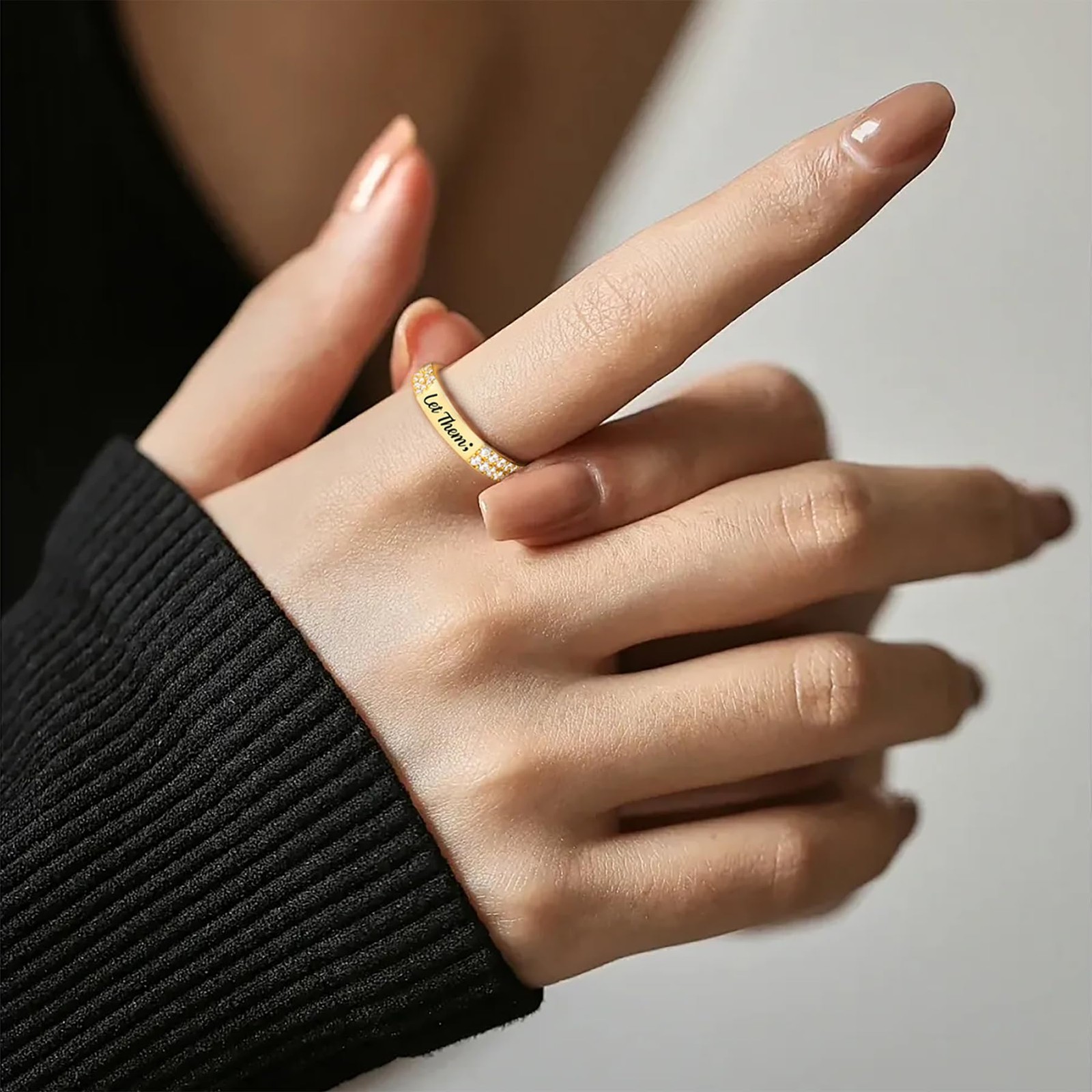 Let Them Pavé Mantra Rings for Women, S925 Sterling Silver Self Worth Motivat…