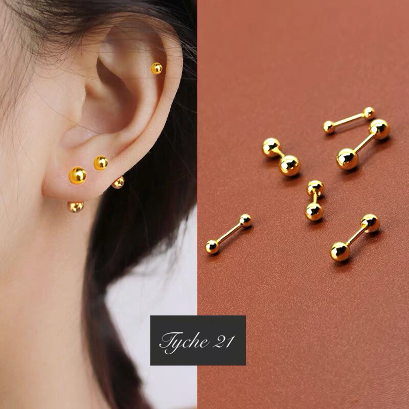 Womens Small Tiny Round Ball Screw Back Stud Earrings Surgical Steel 3/4/5mm