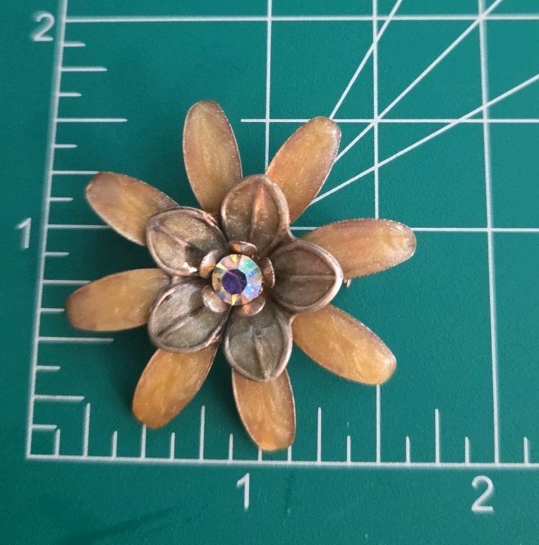 Enamelware Pin / Brooch. With iridescent stone