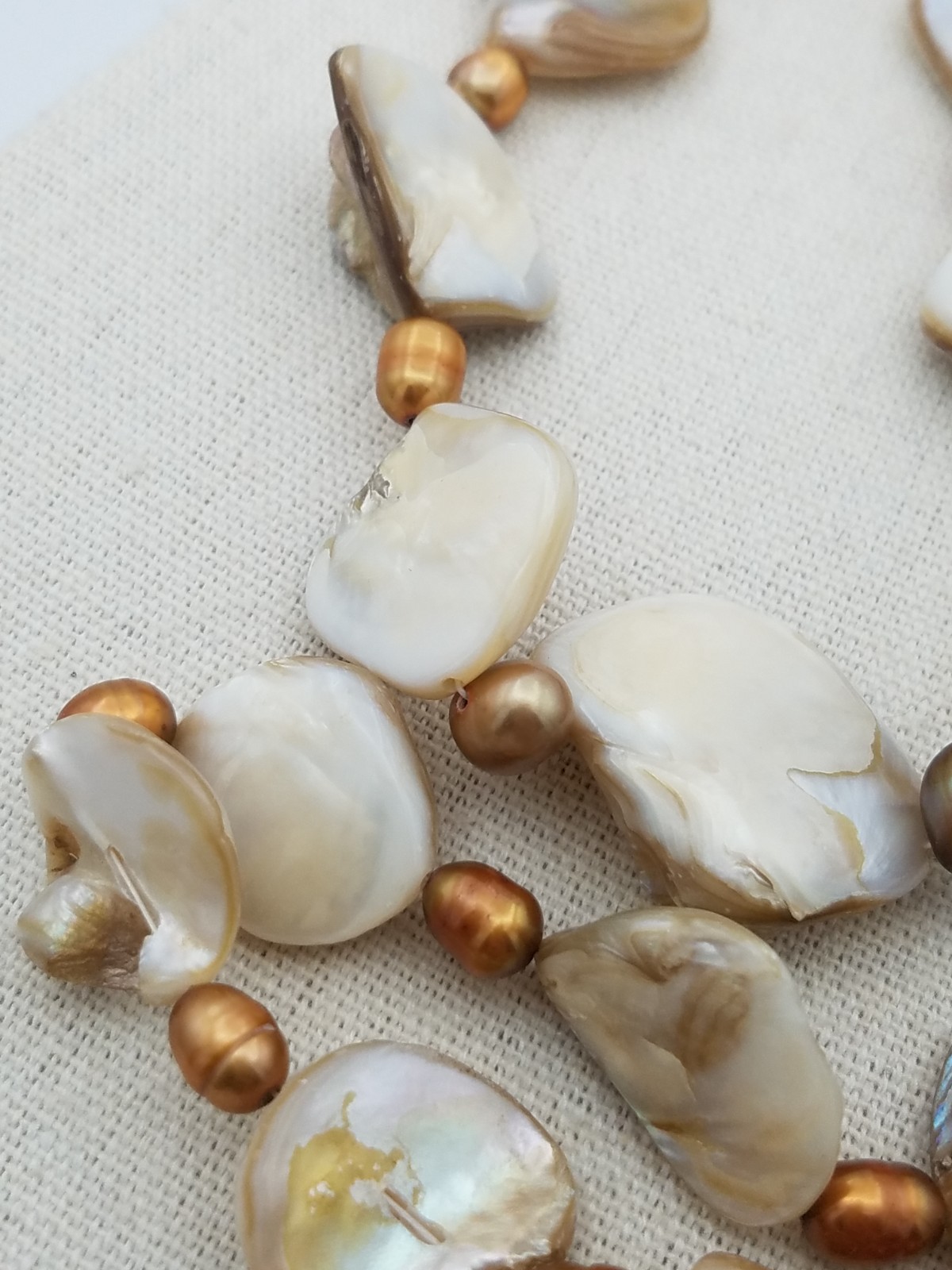 Vintage Golden Mother of Pearl Baroque Golden Pearls Long Necklace 37 in