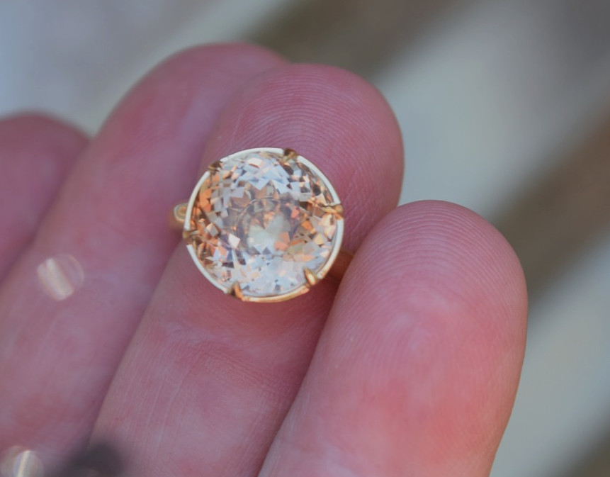 18K Yellow Gold Rare 10.0 Ct Round Natural Imperial Topaz Solitaire Ring sz 6