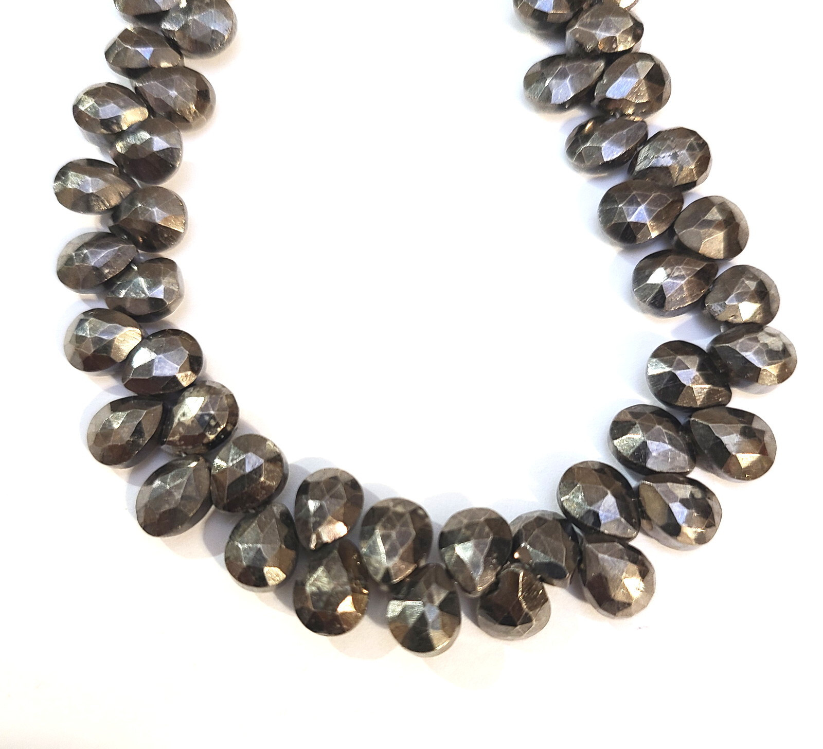 1 Strand Titanium-Plated Pyrite Faceted Tear Drop Pear Briolette Beads 4x7mm 8.5