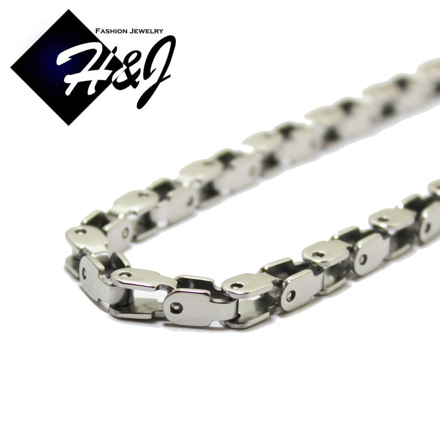 24″MEN’s Stainless Steel 5mm Silver Box Bike Link Chain Necklace