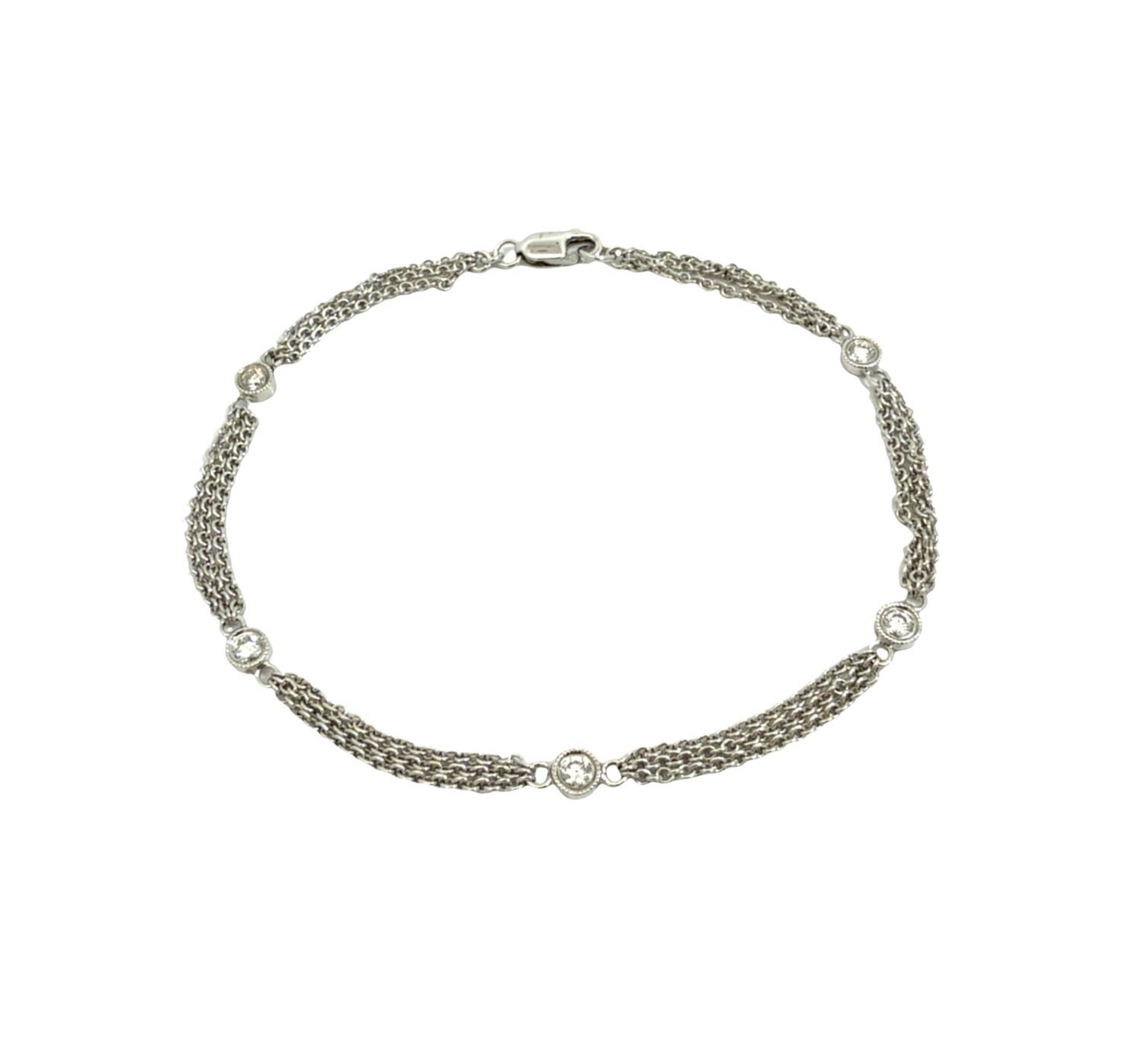 18k White Gold Multi-Strand 0.23cttw Diamond Station Chain Bracelet 7″