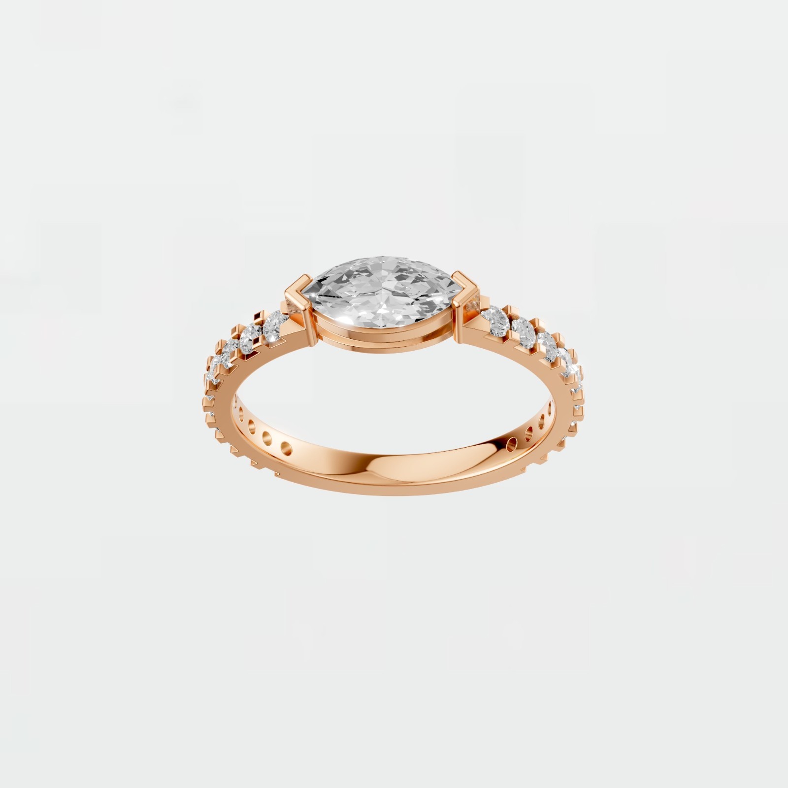 0.82 CTW Marquise Lab Diamond Engagement Ring Hidden Halo Promise Ring