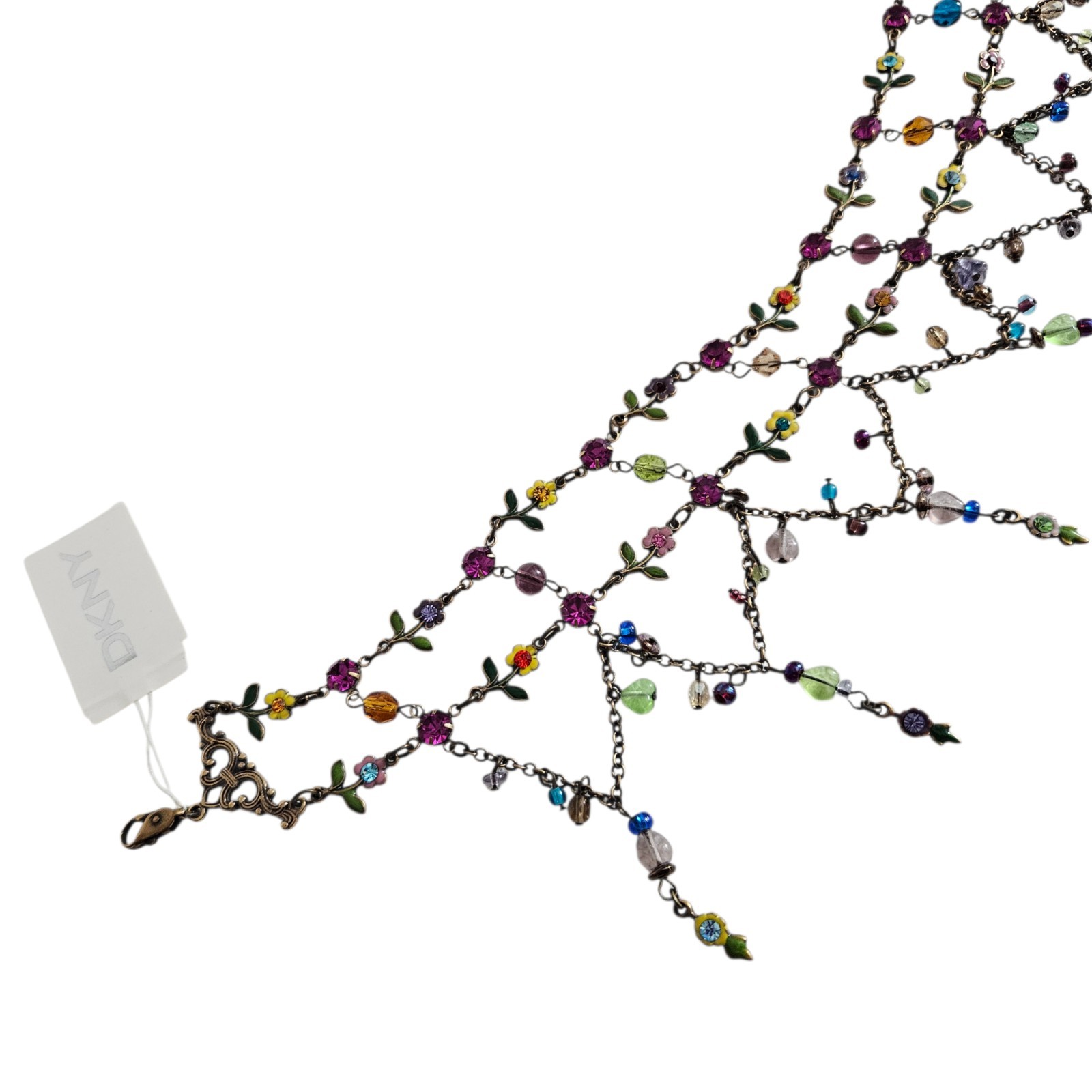Vintage NEW Donna Karan DKNY Choker Necklace Floral Crystal Charm Necklace