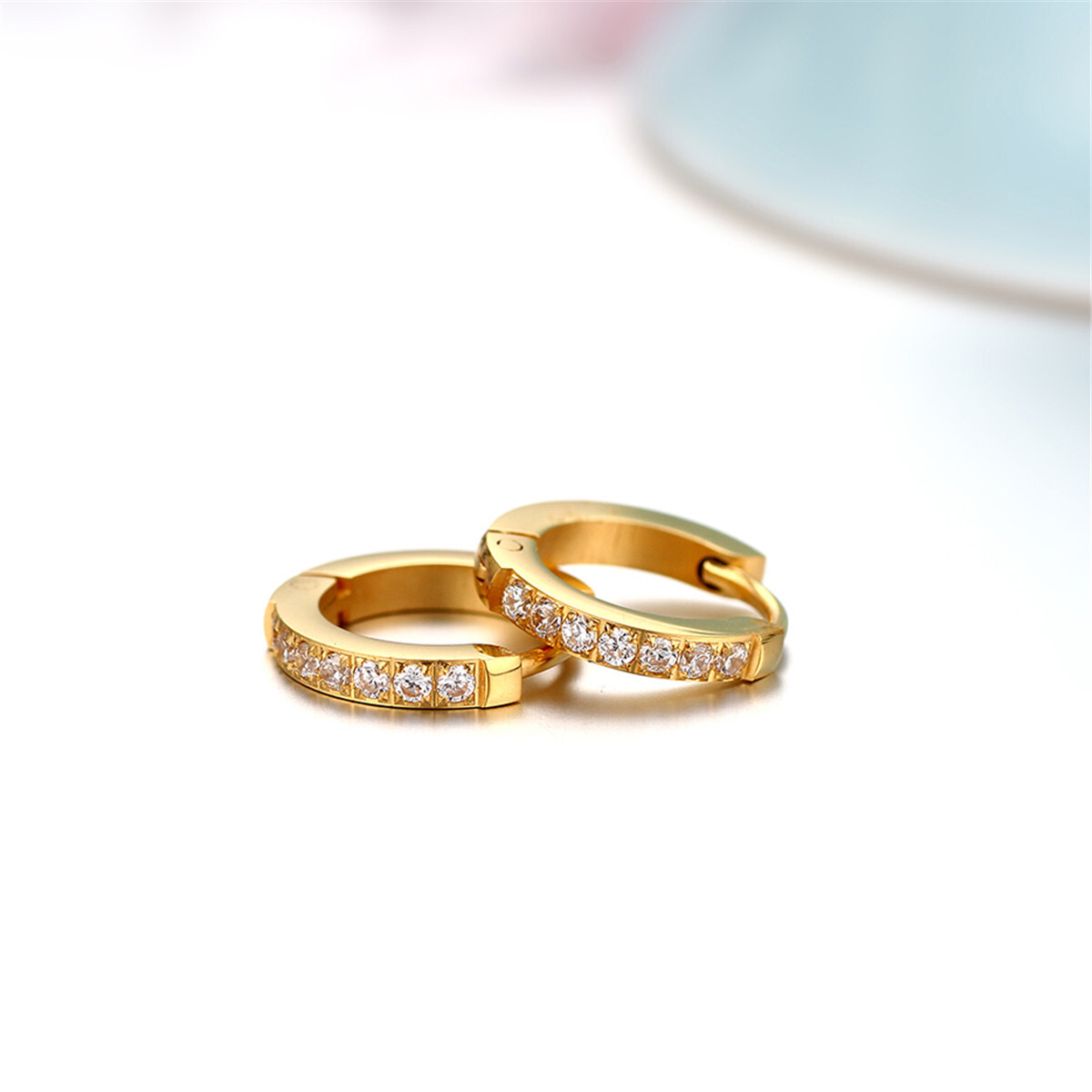 2pcs Men’s Women’s Stainless Steel CZ Inlaid Small Huggie Hinged Hoop Earrings