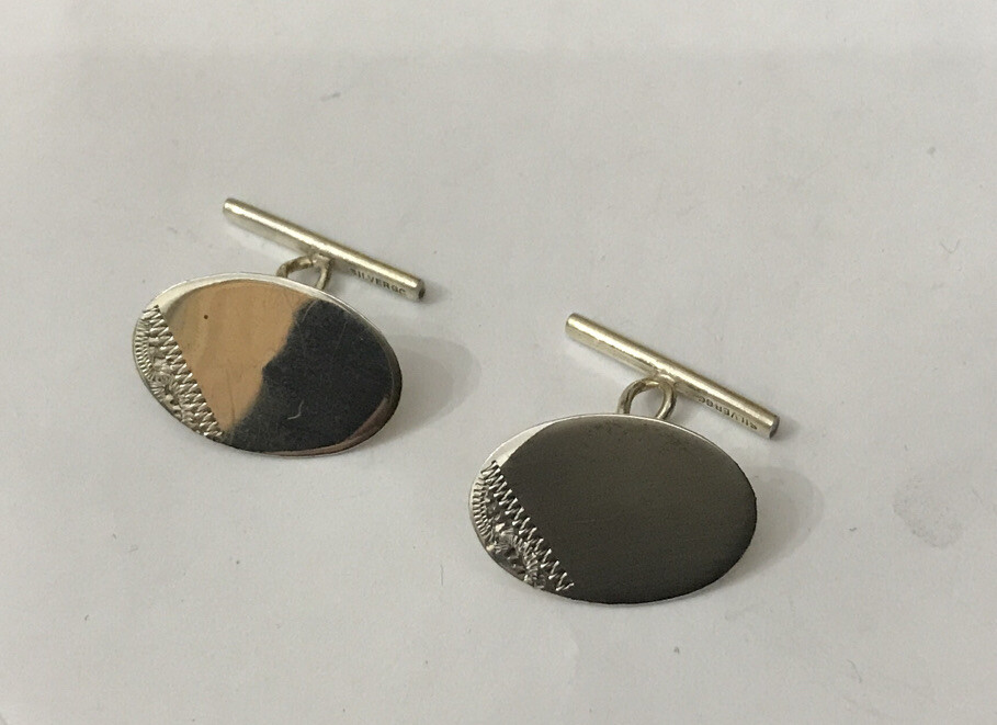 VINTAGE 925 SOLID STERLING SILVER PLAIN ENGRAVED CORNER CUFFLINKS ENGRAVABLE