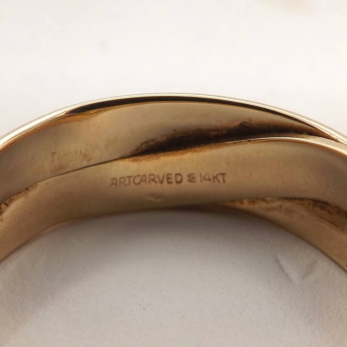 Art Carved Solid 14k Gold Wood Sons Geometric Lines Wedding Band 7mm Ring sz9