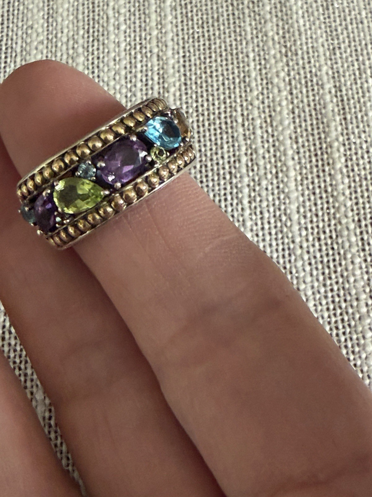 Effy Balissima Multi Stone Silver 18K Gold Ring Size 7