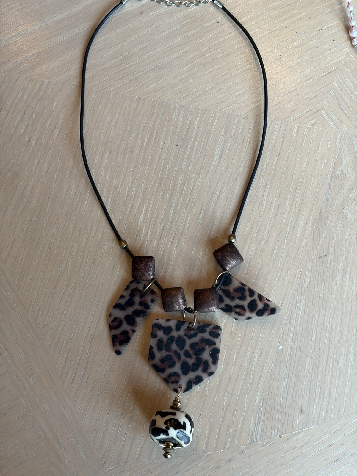 Brown, Black & Off White Leopard Animal Print Pendant Necklace