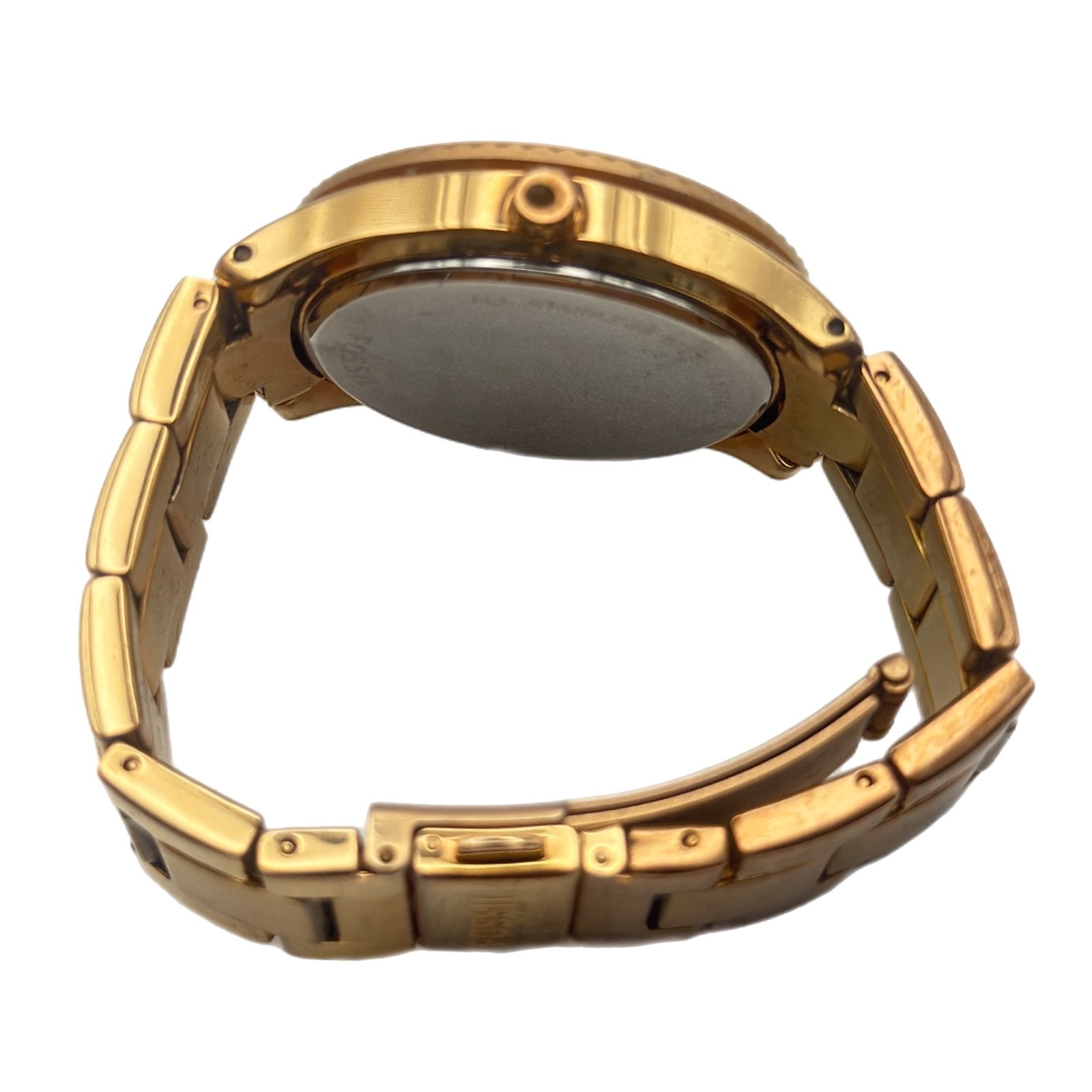 Fossil ES2859 Gold Tone Quartz Multifunction Watch Black Bezel Day Date 38mm5ATM
