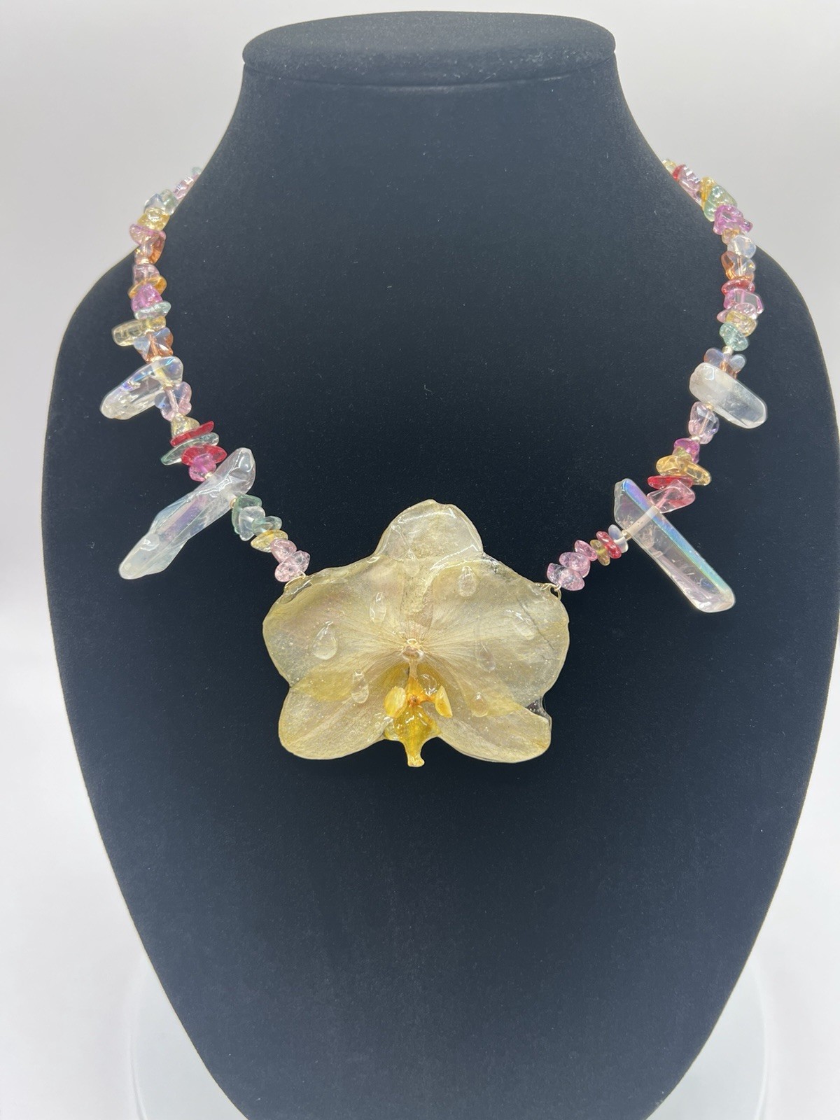 Jewelry Set Necklace & Bracelet Multicolor Beaded Yellow Real Orchid Pendant