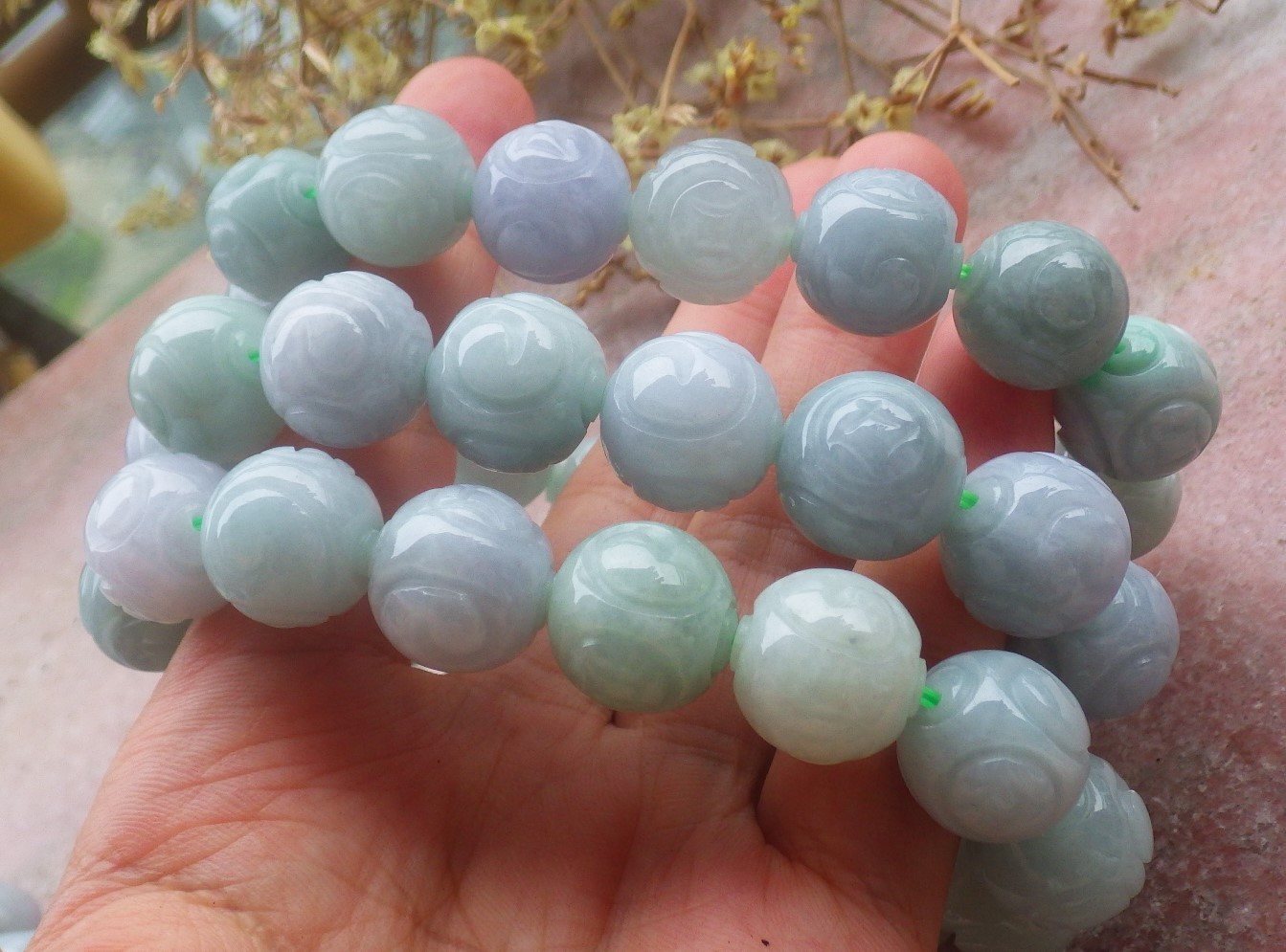 1 piece Green A JADE Jadeite Beads Bangle Coin Bracelet 7.5 inches 14 mm 734414