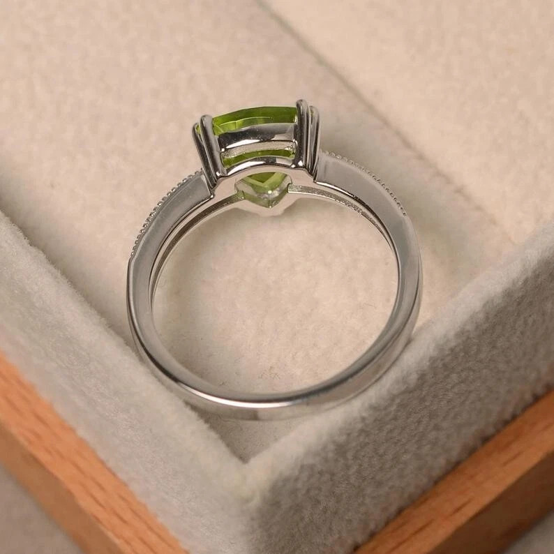 2.15 Ct Trillion Natural Peridot Diamond Engagement Ring 14k White Gold All Size