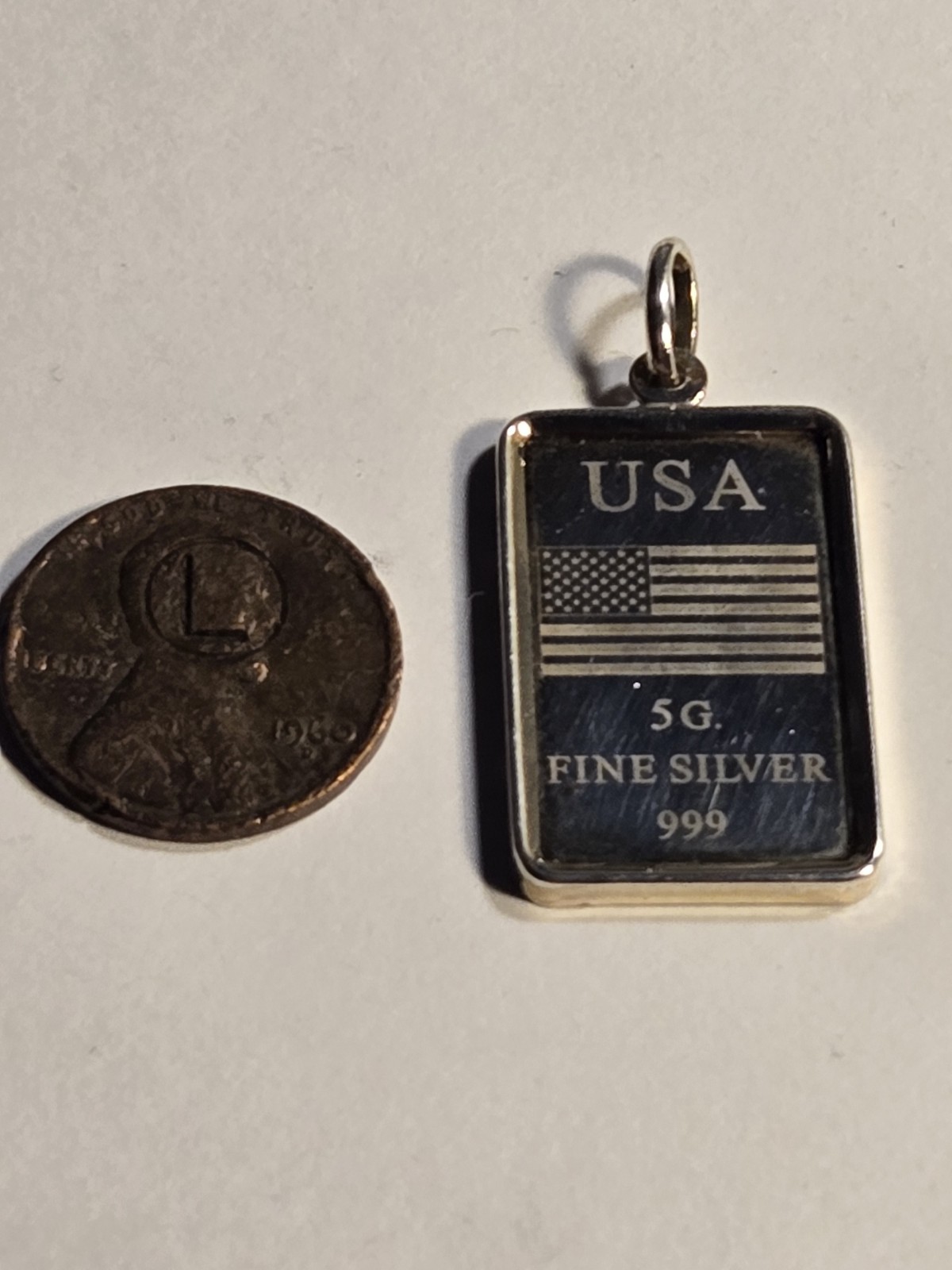 UNOAERRE USA FLAG 5g Fine Silver .999 Rectangle Ingot Pendant