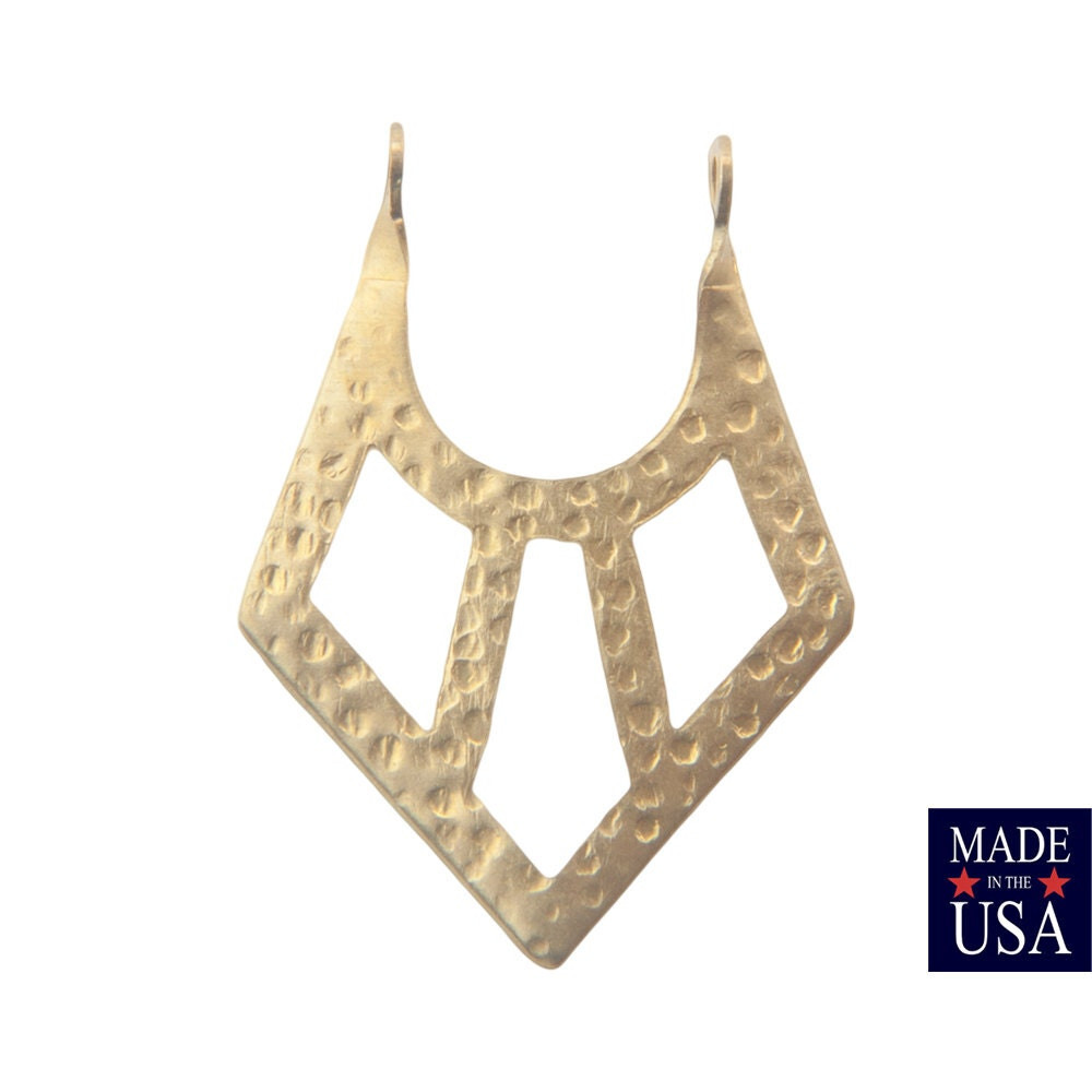2 Loop Raw Brass Hammered V Pendants Drops (6) 24x18mm mtl182B