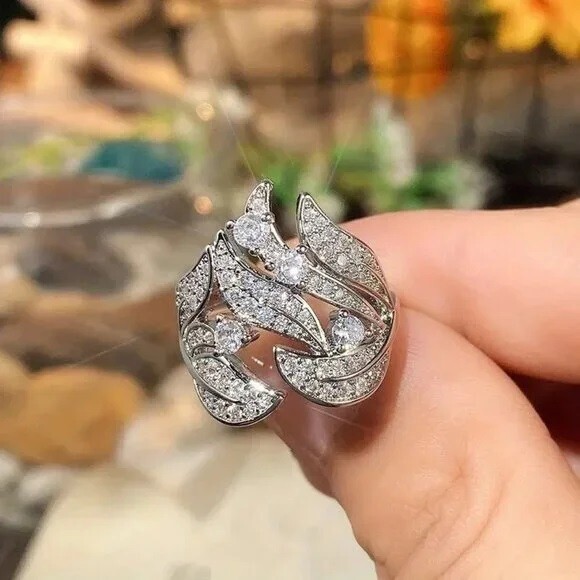 935 Silver With Simulated 2.35CT Round Cut White Sapphire Unique Design Ring