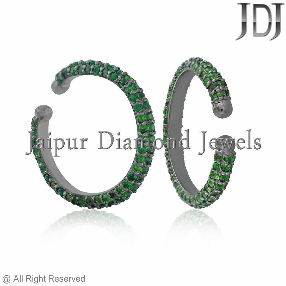 Genuine Chrome Diopside Ear Cuff Earrings 925 Sterling Silver Handmade Jewelry