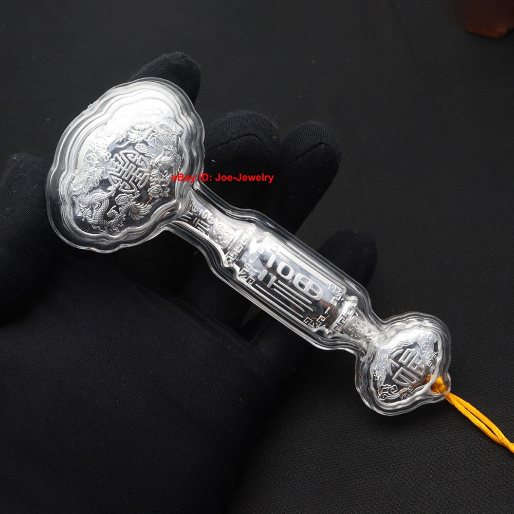Real 999 Fine Silver Dragon Ruyi Statue Collection 30-32g Dreams come True