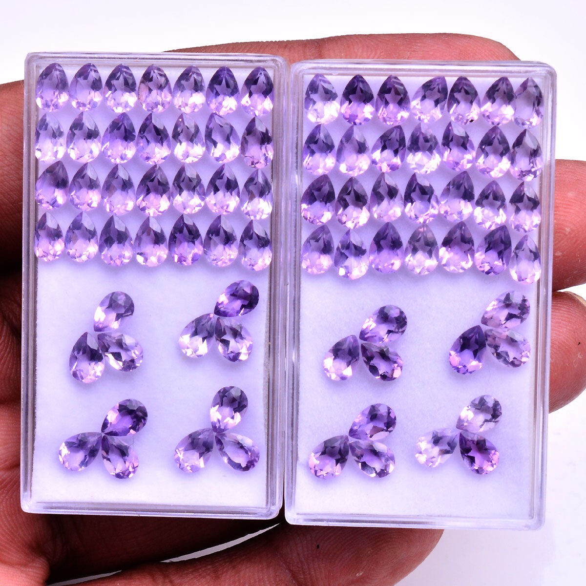 VVS 80 Pcs Natural Amethyst 6mm*4mm Pear Cut Sparkling Purple Unheated Gemstones