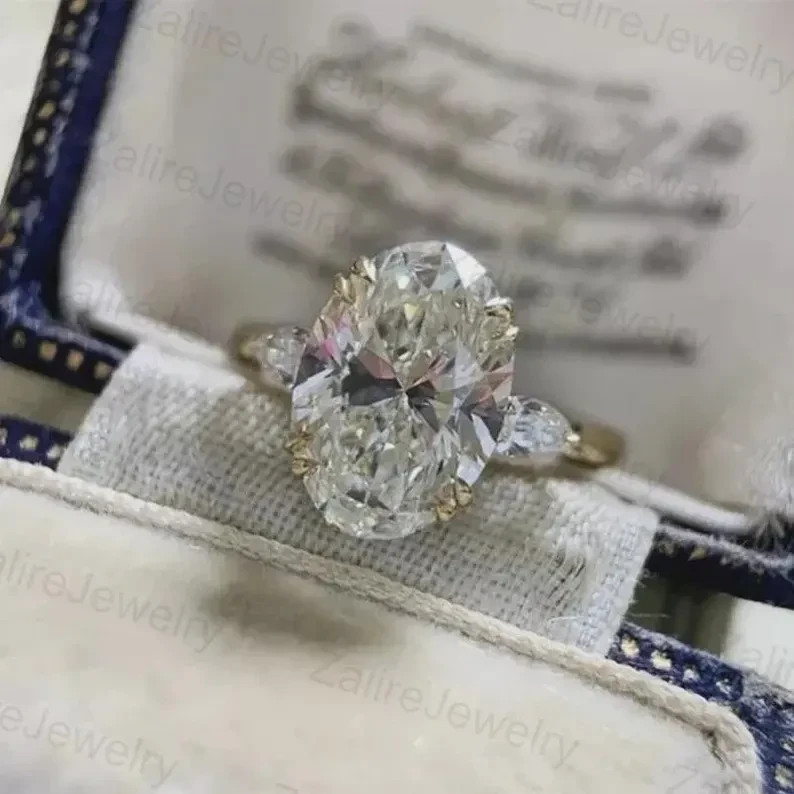 3 Ct Oval F/VS1 Lab Grown Diamond Women Engagement Gift Ring 14K Yellow Gold