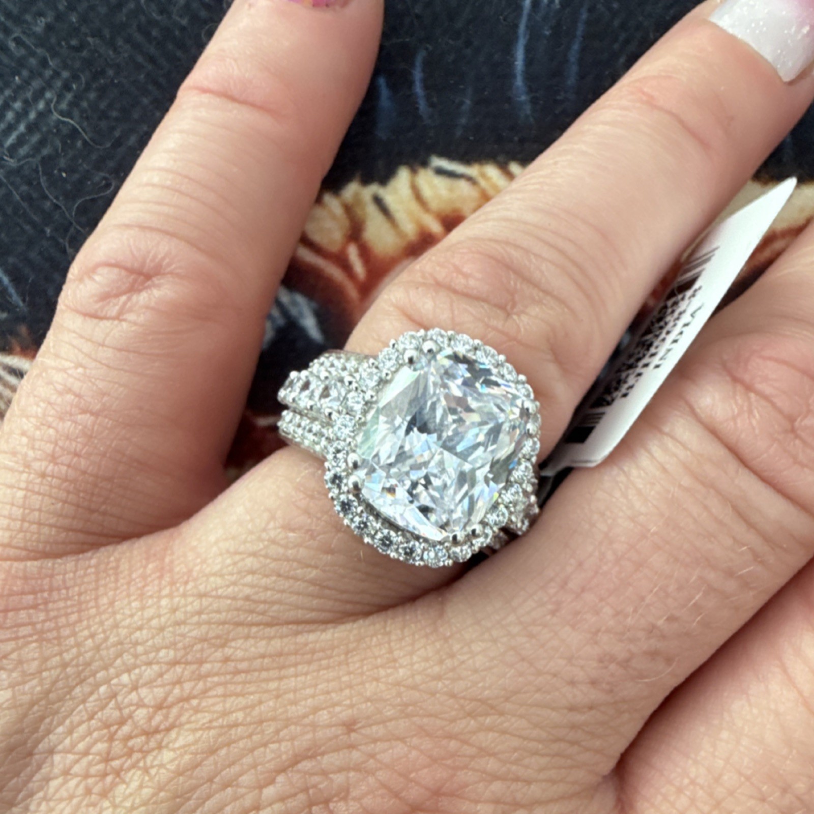JTV Bella Luce White Diamond Simulant Platinum Over Sterling Silver Halo Ring