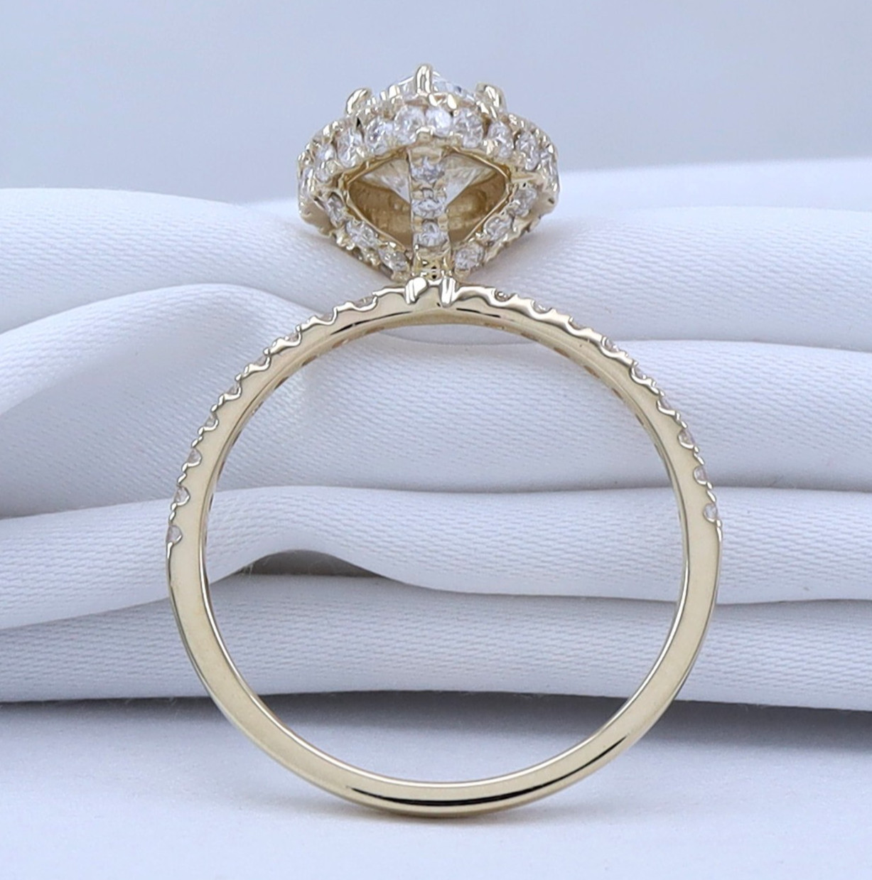 2.60 Ct Pear Lab Grown Diamond Hidden Halo Engagement Ring 14K Yellow Gold