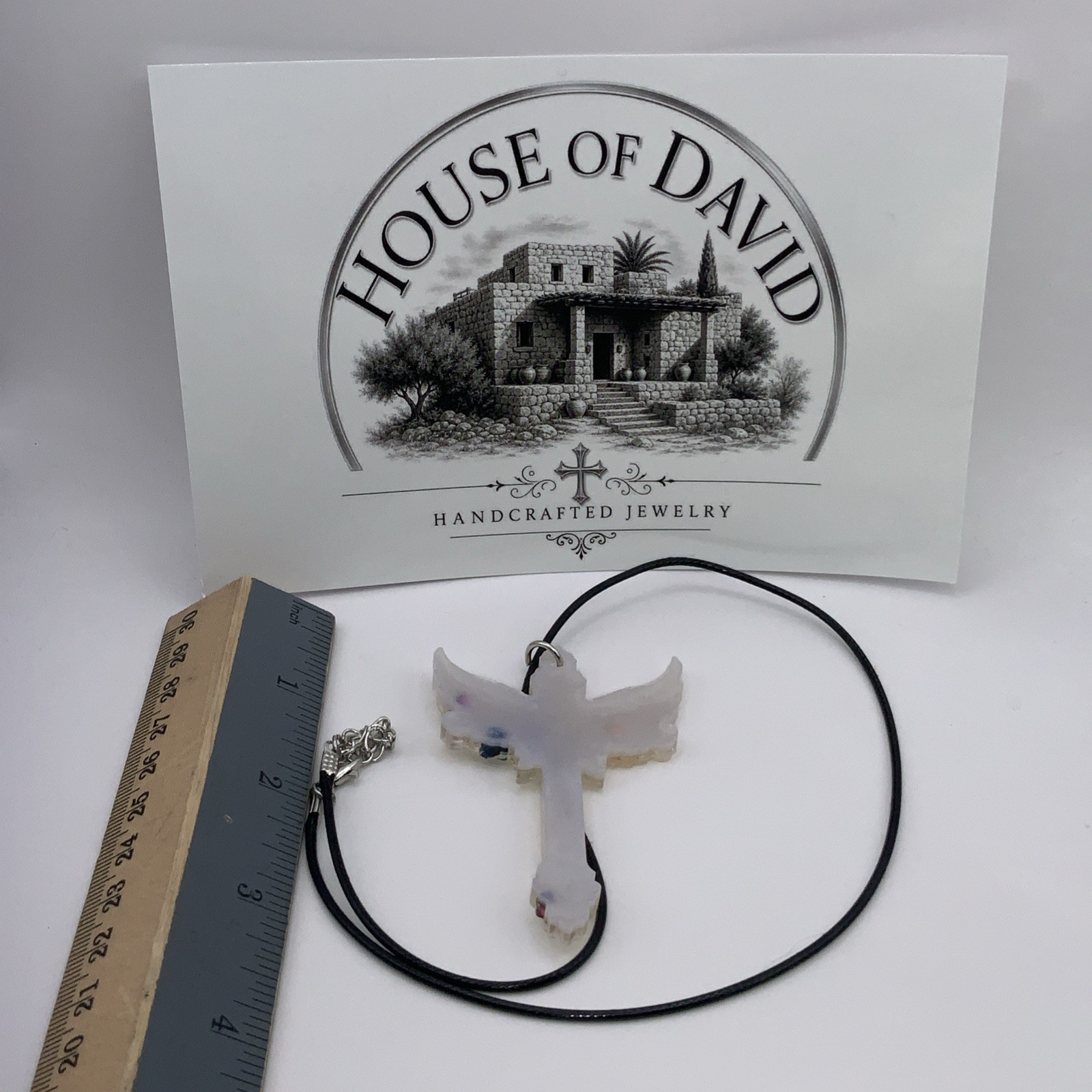 House Of David Handmade Cross Necklace Floating 3D Pearls