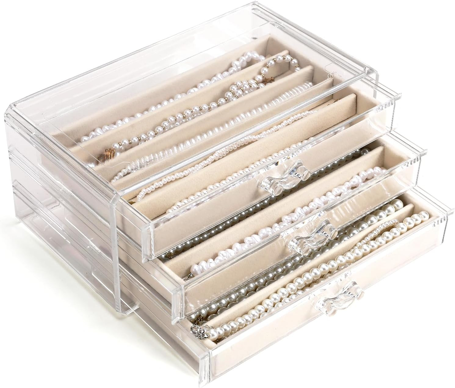 Necklace Organizer Box with Clear Lid, Dustproof Velvet Jewelry Holder Storage D