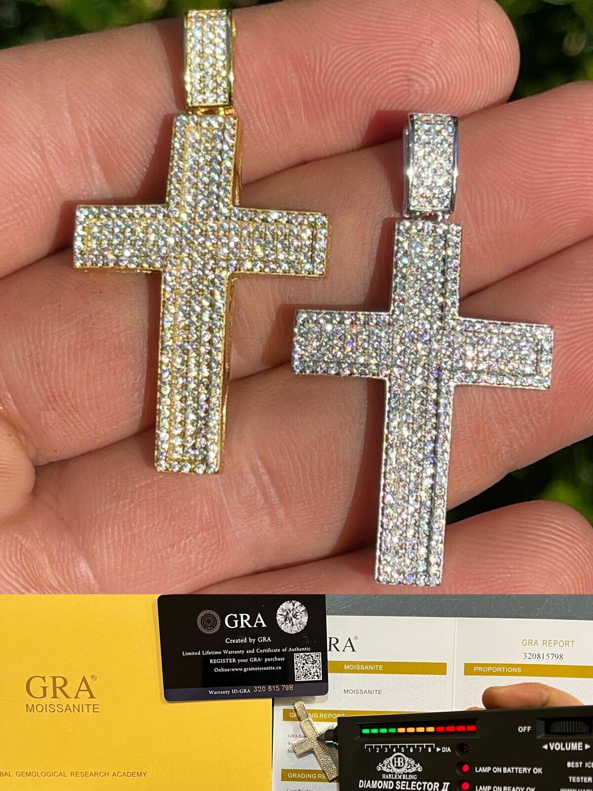 MOISSANITE Real Solid 10k Gold Cross Pendant Iced Pass Diamond Tester Hip Hop